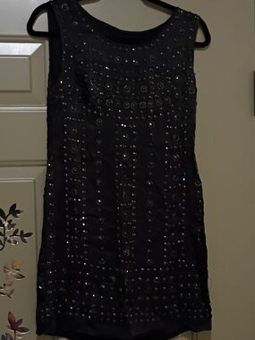 Black Sequin-Embellished Sleeveless Mini Dress